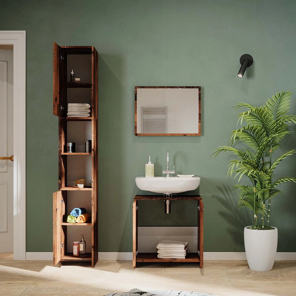 Vicco Set mobili bagno Rovere rustico 3 parti, con armadio alto