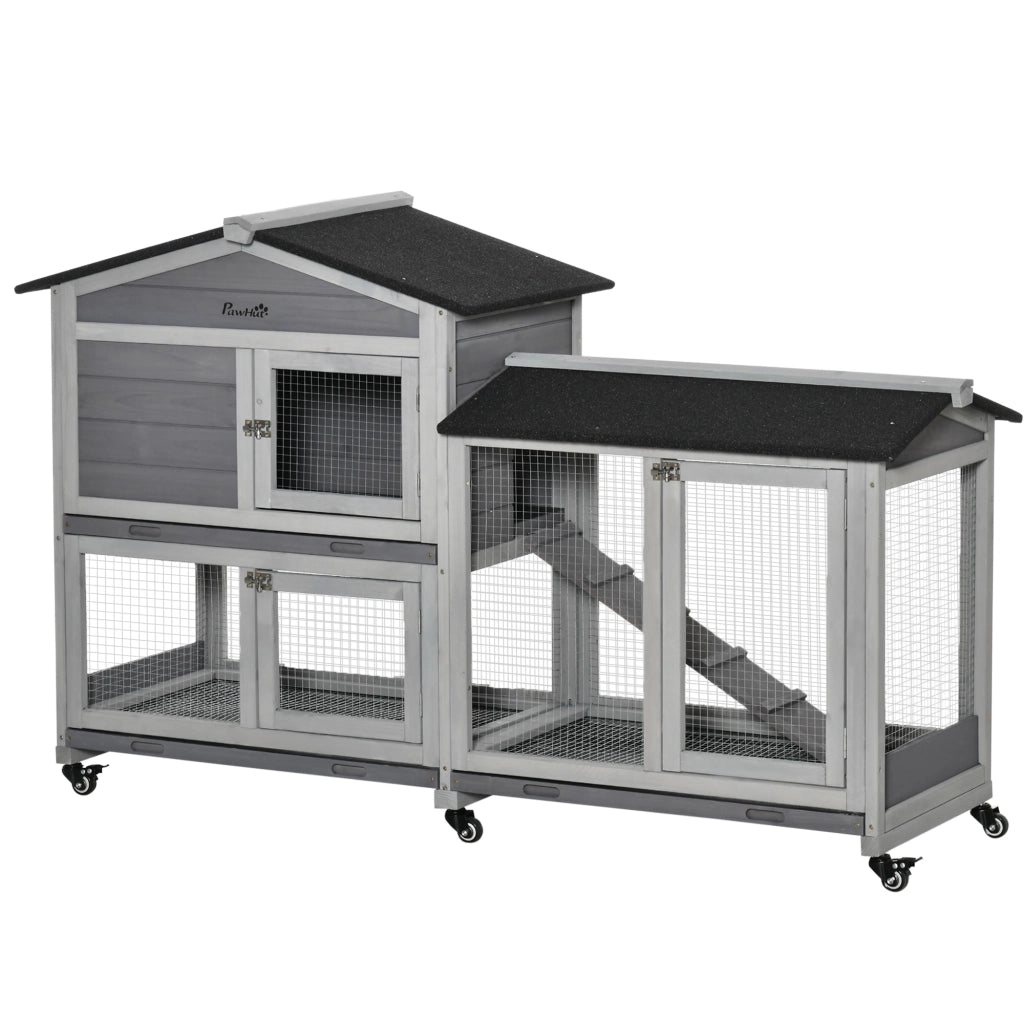 Gabbia per conigli a 2 piani con ruote ¨C zephmum ¨C 157,4x53x99,5 cm grigio