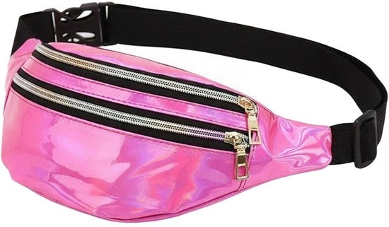 Fodero per donna impermeabile - Tasca holografica - Cinturino regolabile - Tre tasche con chiusura a zip - Pelle PU e polyester - Ideale per festival - Foderini per donna