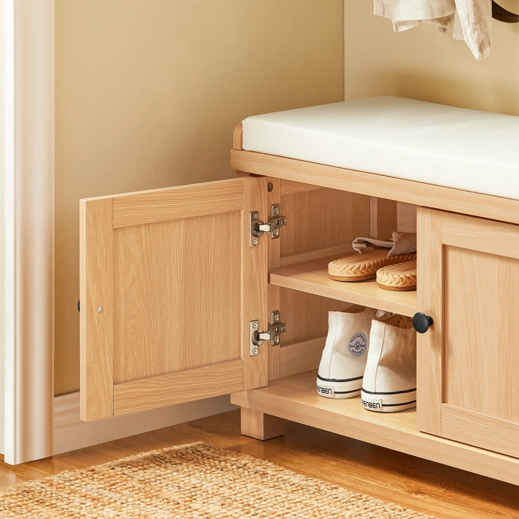 SoBuy Scarpiera da Ingresso con 3 ante, Panca Contenitore con Cuscino, Naturale, 104x35x47cm FSR188-N