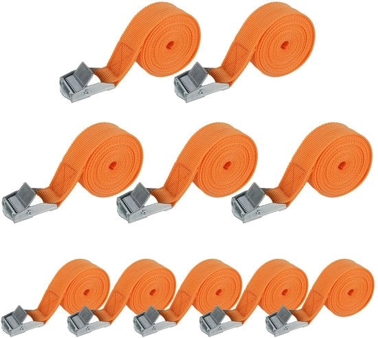 Decalcomanie 10-pack 2,5 cm x 2 m, cinture di sicurezza robuste fino a 600 lbs per kayak, carico, bagaglio, cinghie, canoe, biciclette, motocicli e camion (arancione)