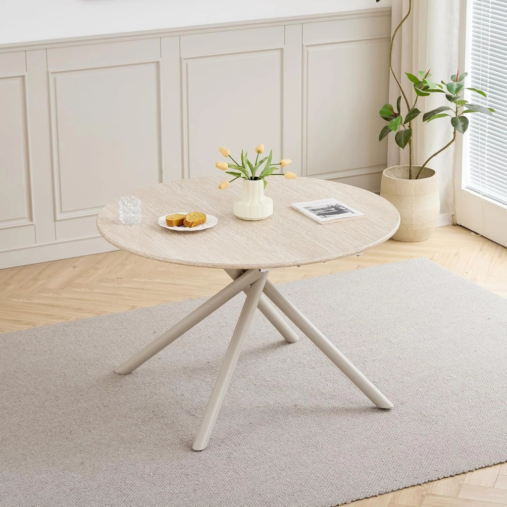 GrandCA HOME Tavolo da Pranzo Rotondo Moderno da Cucina da 115 CM, Piano in MDF con Gambe a Croce in Metallo Stabili, Adatto Per Sale da Pranzo,Appartamenti（Grigio）