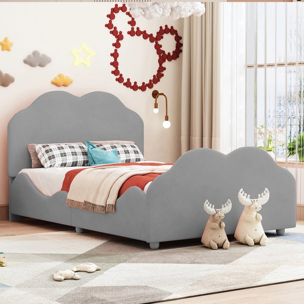 Letto per bambini imbottito ¨C Minimal ¨C Velluto grigio 90x200 cm