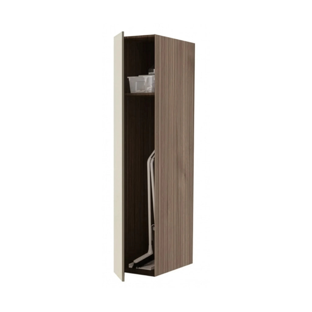 COLONNA PORTA SCOPE PER LAVANDERIA SAVINI CON RIPIANO INTERNO E ANTA VERTICALE CON APERTURA PUSH AND - COLONNA - L.40CM H.182CM P.65CM- BIANCO/NOCE -FIG. 1  - SAV