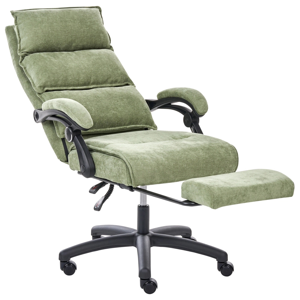 Sedia da ufficio professionale girevole Rivestimento in ciniglia con poggiapiedi Schienale inclinabile verde