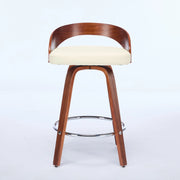 Set di 2 Sgabelli da Bar Girevoli con Schienale Basso e Seduta Imbottita; Stile Vintage; Pelle sintetica e Legno; Beige