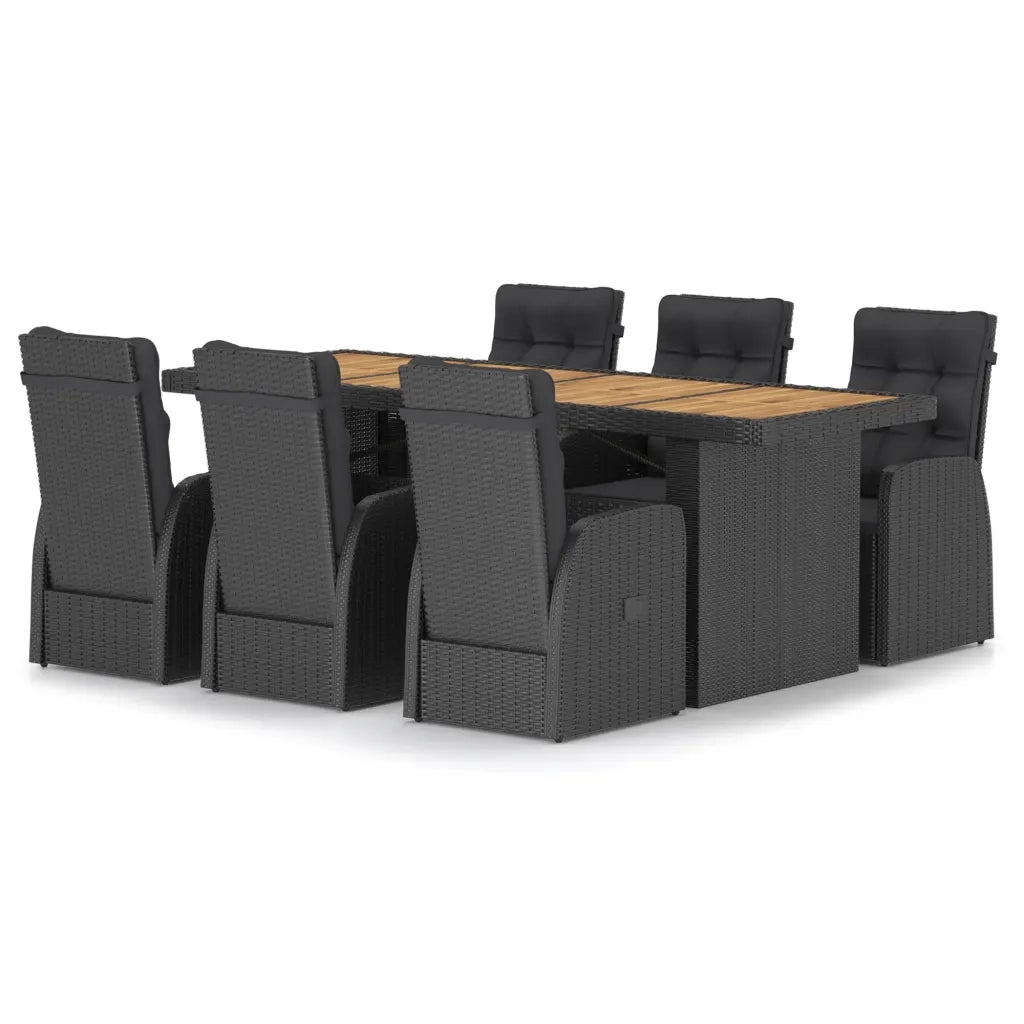 Set da Pranzo da Giardino 7 pz con Cuscini in Polyrattan Nero cod mxl 48715