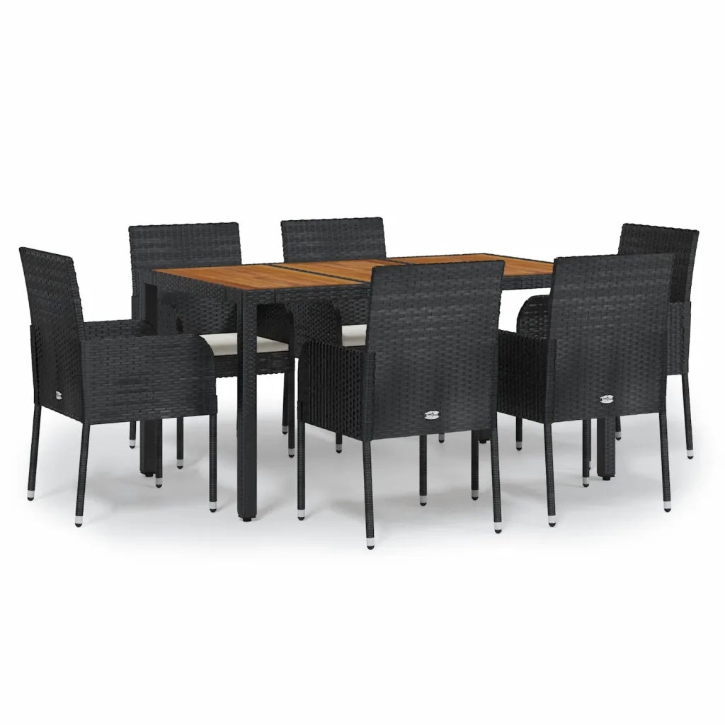 Set da Pranzo da Giardino 7 pz Nero con Cuscini in Polyrattancod mxl 100390
