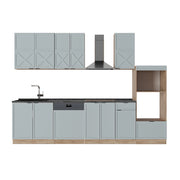 Cucina componibile Fame-Line Blu-grigio chiaro/Rovere dorato 300 cm con armadio alto, PL Antracite Vicco