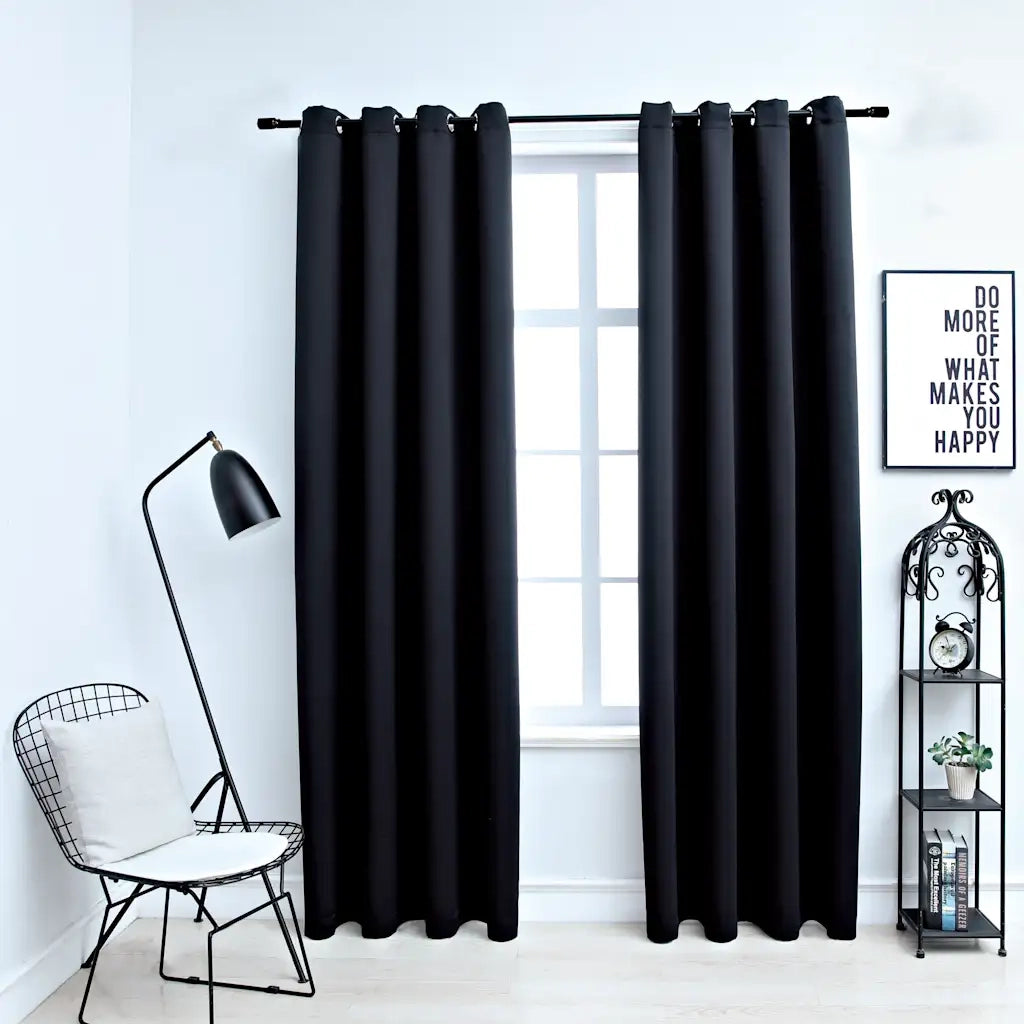 vidaXL Tende oscuranti con anelli 2 pz Nero 137x213 cm Tessuto