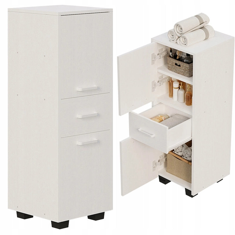 Mobile a scaffali con 2 ante e cassetto, funzionale e moderno in stile loft, bianco