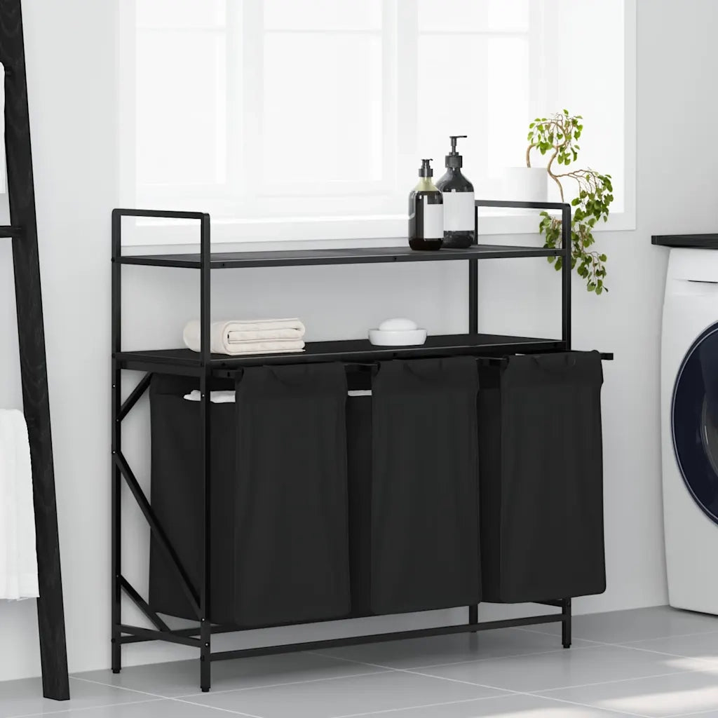 Cesto Portabiancheria 3 Scomparti con Ripiani Rovere Nero CFW6258898