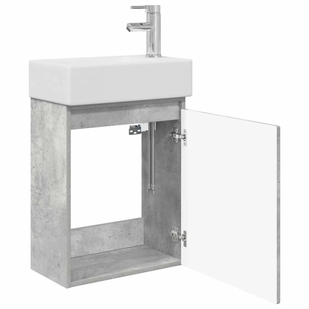 Mobile bagno con rubinetto Grigio Cemento 45,5 x 22,5 x 84 cm 889454