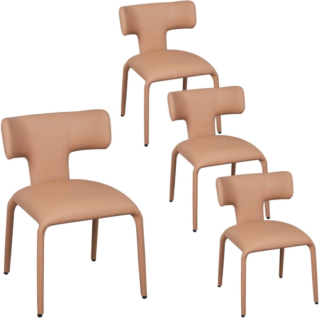 Set di 4 Sedie da Pranzo, Sedie Cucina con Schienale Curvo, Struttura Metallica, Rivestimento in Pelle Sintetica, per Sala da Pranzo, Soggiorno, Cucina,Marrone cammello chiaro