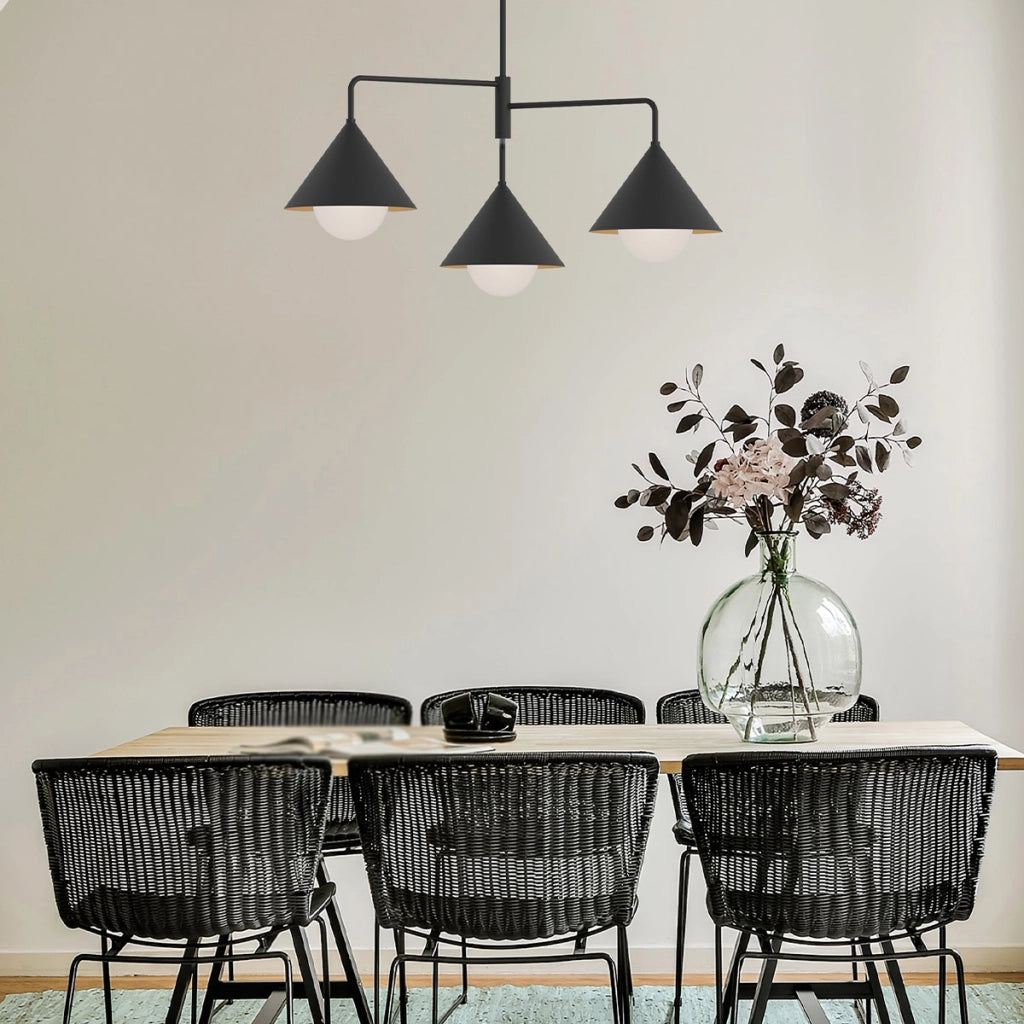 Lampada sospensione Japandi 3 luci nera REMYCK Alora