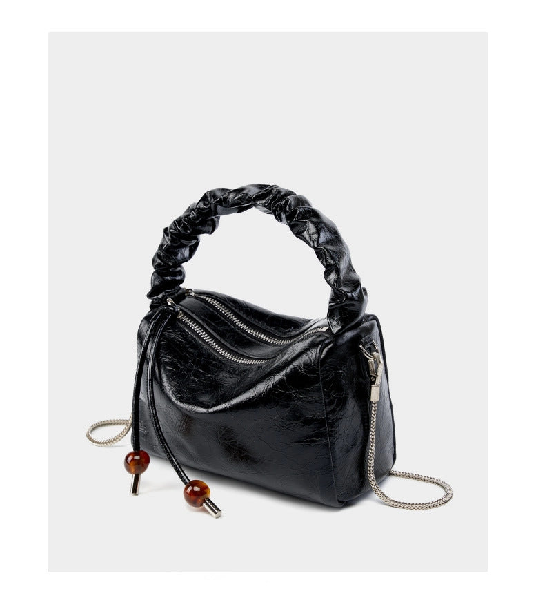 Borsa a mano/a tracolla da donna in vera pelle, colore nero.