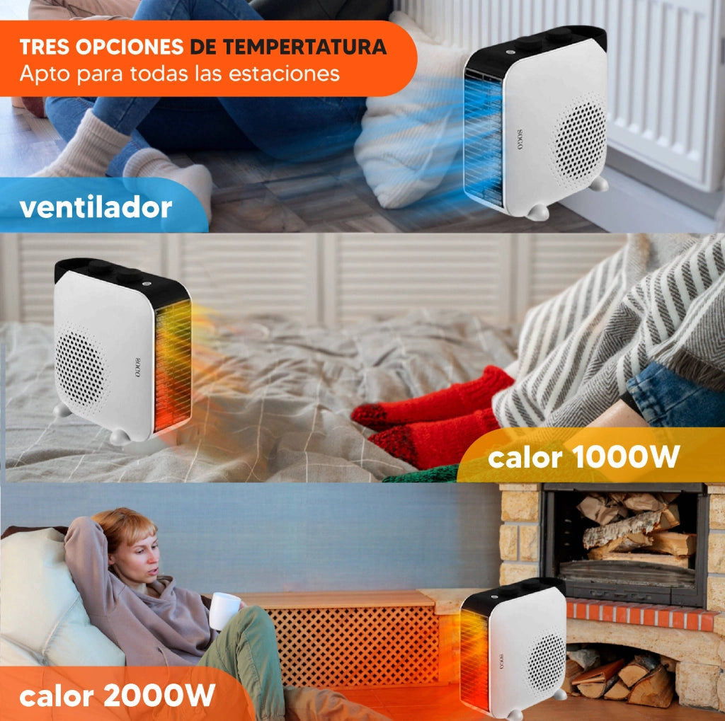 Termoventilatore elettrico turbo 2000W, 2 velocità e posizioni, termostato regolabile, riscaldamento rapido casa - SOGO