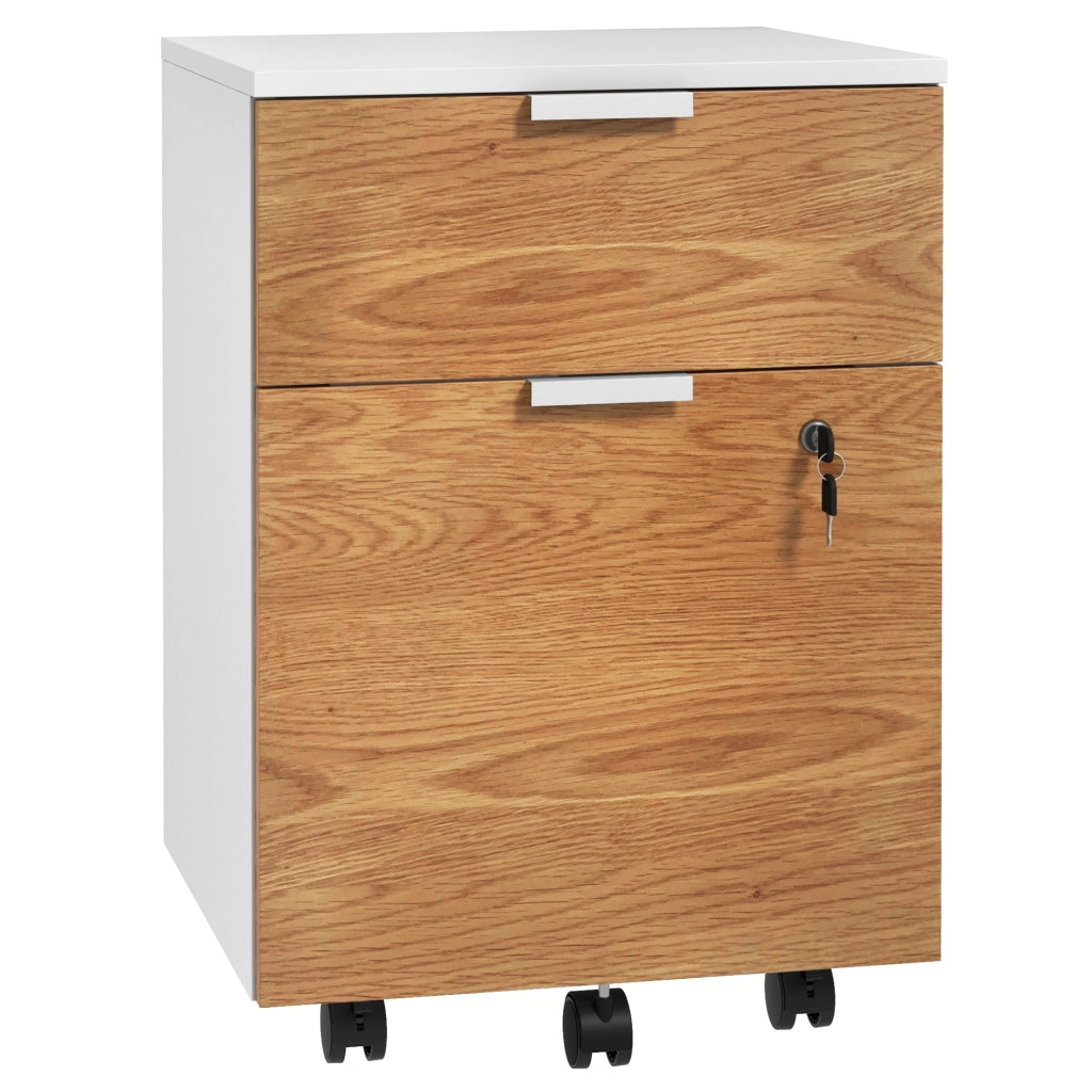Cassettiera con Ruote 2 Cassetti ¨C Zephmum ¨C 42x40x60 cm Bianco e Naturale