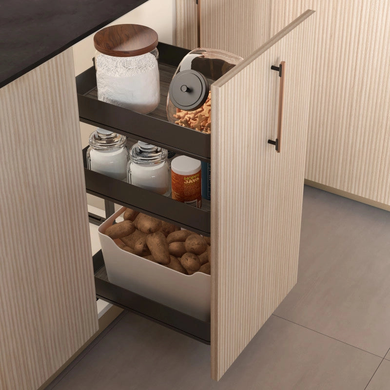 Portabottiglie laterale estraibile Harmony con chiusura soft, Modulo larghezza 150mm altezza 800mm, Acciaio e Legno, G..