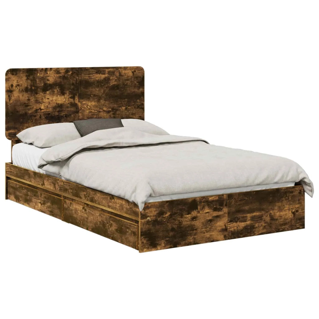 Letto con Contenitore con testiera Rovere fumé 135 x 190 cm