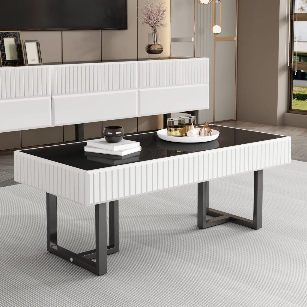 Tavolino da caffè 110x50,5x41 cm nero/bianco - piano nero lucido, MDF,