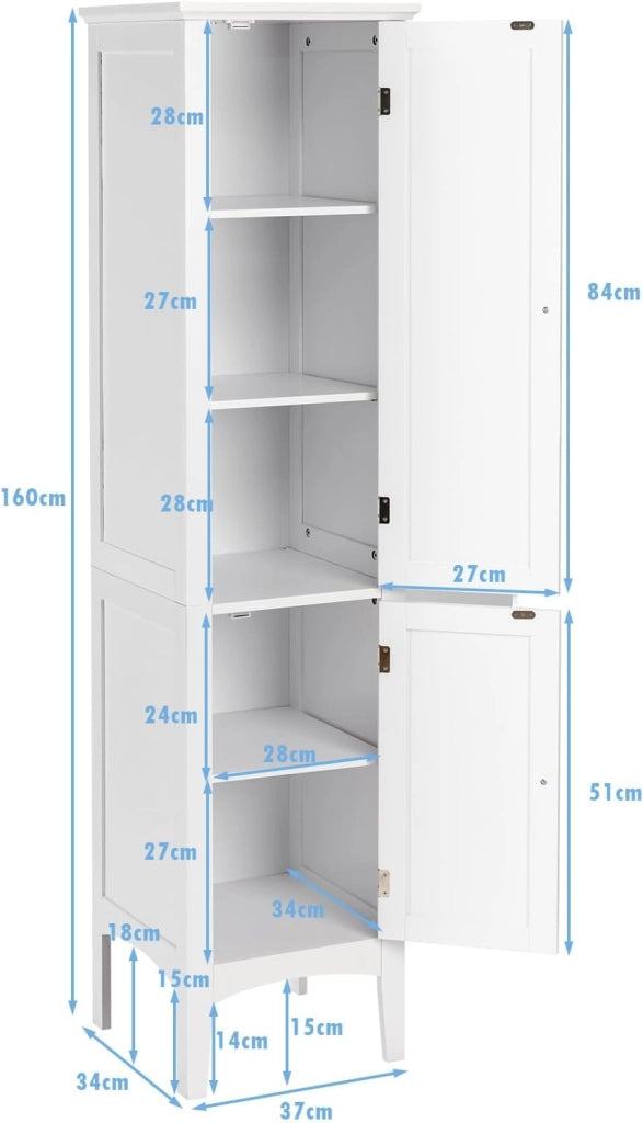 Mobile Portaoggetti da Bagno a 5 Livelli con Ante e Scomparti, Organizer per WC, Cucina e Soggiorno, 38 x 38 x 160 cm, 3 Colori