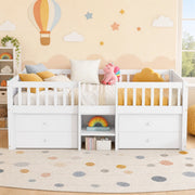 Letto a soppalco 90x200 cm con 4 cassetti; sponde di sicurezza e scala; bianco