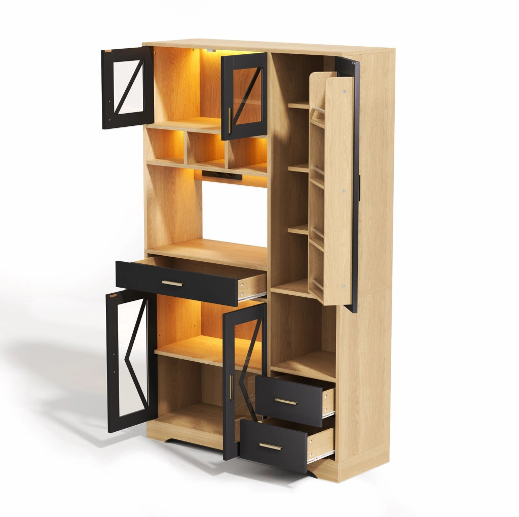 Credenza buffet 105x40x185 cm con LED a colori e prese; in MDF; nero naturale