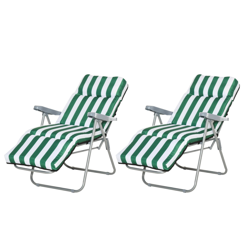 Sedia sdraio da giardino ¨C zephmum ¨C 2 pezzi, verde e bianco, pieghevole, reclinabile, con cuscino