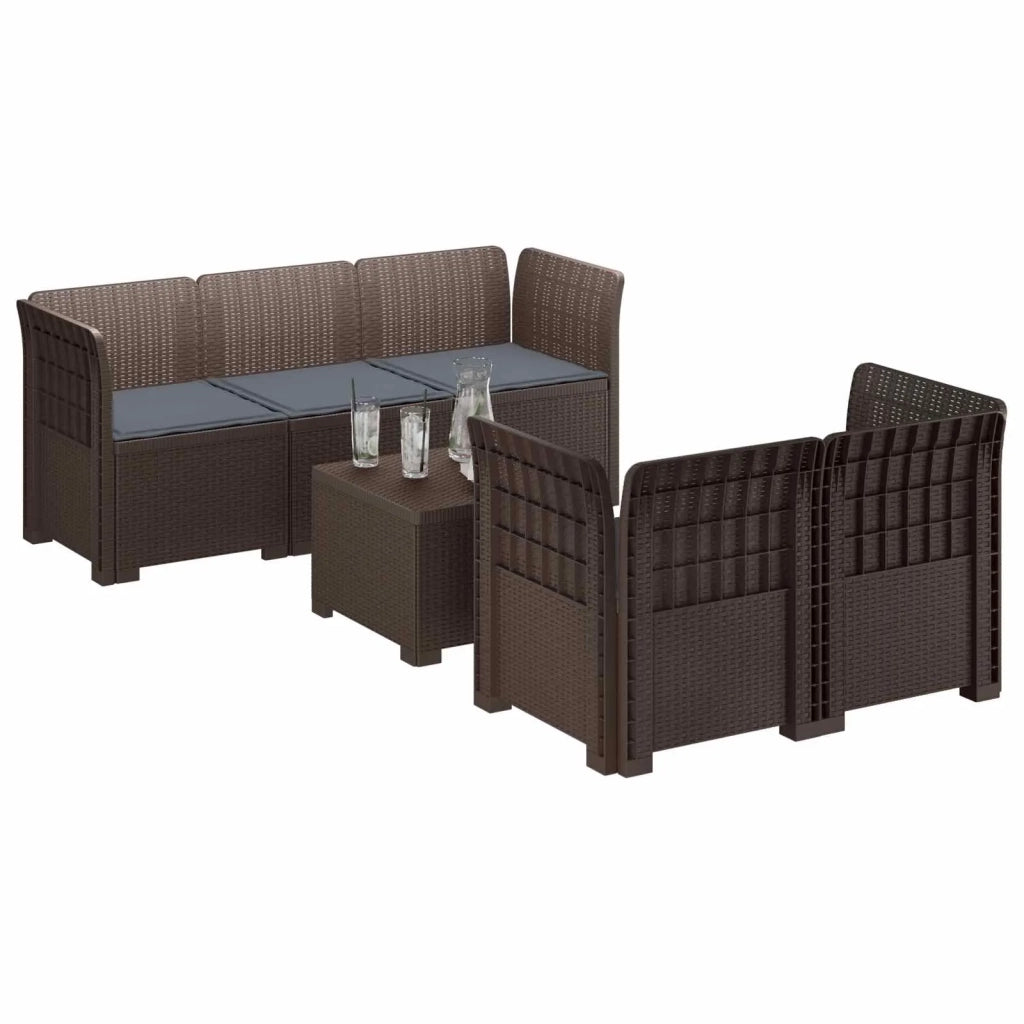 Divano da Giardino 5 Posti con Cuscini Stile Rattan PP Marrone 3443897