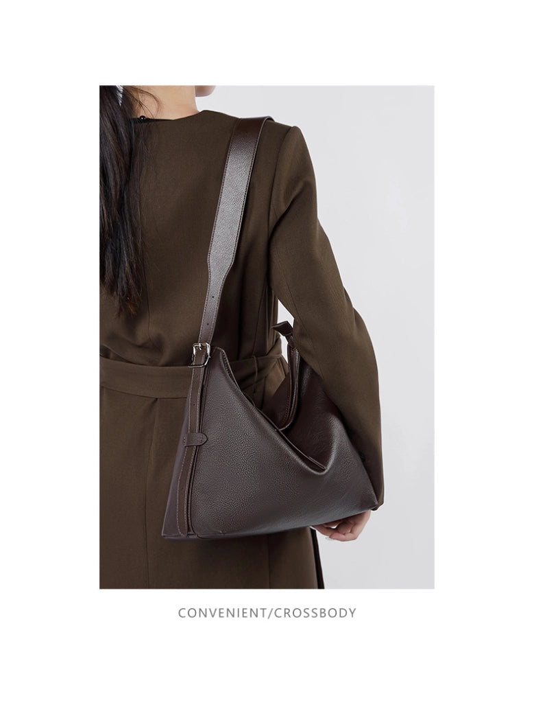 Borsa a mano da donna in vera pelle, colore marrone.