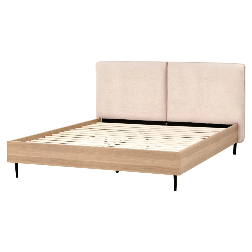 Letto matrimoniale con rete in tessuto bouclè beige 160 x 200 cm stile moderno camera da letto