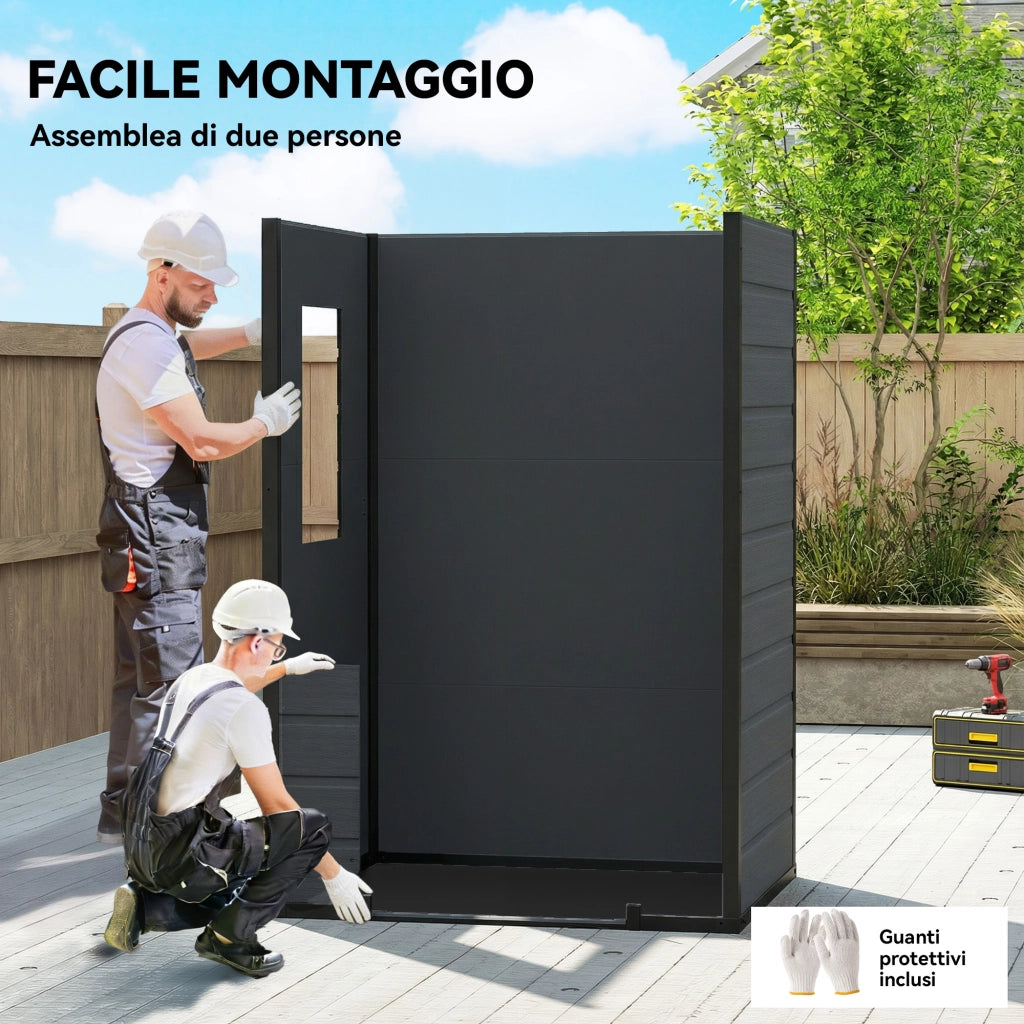 Casetta per Attrezzi a 2 Ingressi 128x104x196 cm con Finestre e Prese d'Aria in PP e Alluminio Grigio Scuro