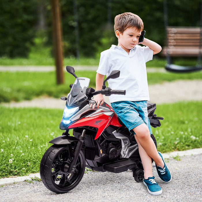 Moto Elettrica per Bambini Licenza Honda con Fari e Rotelle Rosso