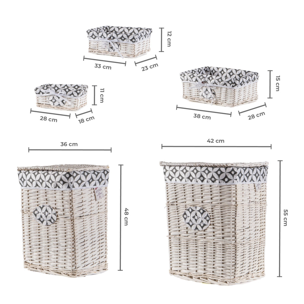 Set 3/5 Pezzi Ceste Portabiancheria in Vimini con Coperchio e Fodera Interna in Tessuto, Contenitori Multiuso per Bucato, Bagno, Lavanderia e Camera da Letto, Design Shabby Chic   5 Ceste NickTipo2