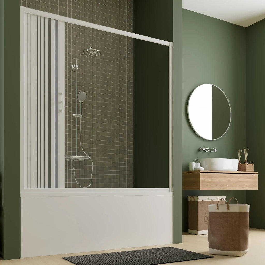Porta doccia sopravasca in PVC a soffietto 150 cm H 150 mod. Ibisco con apertura laterale