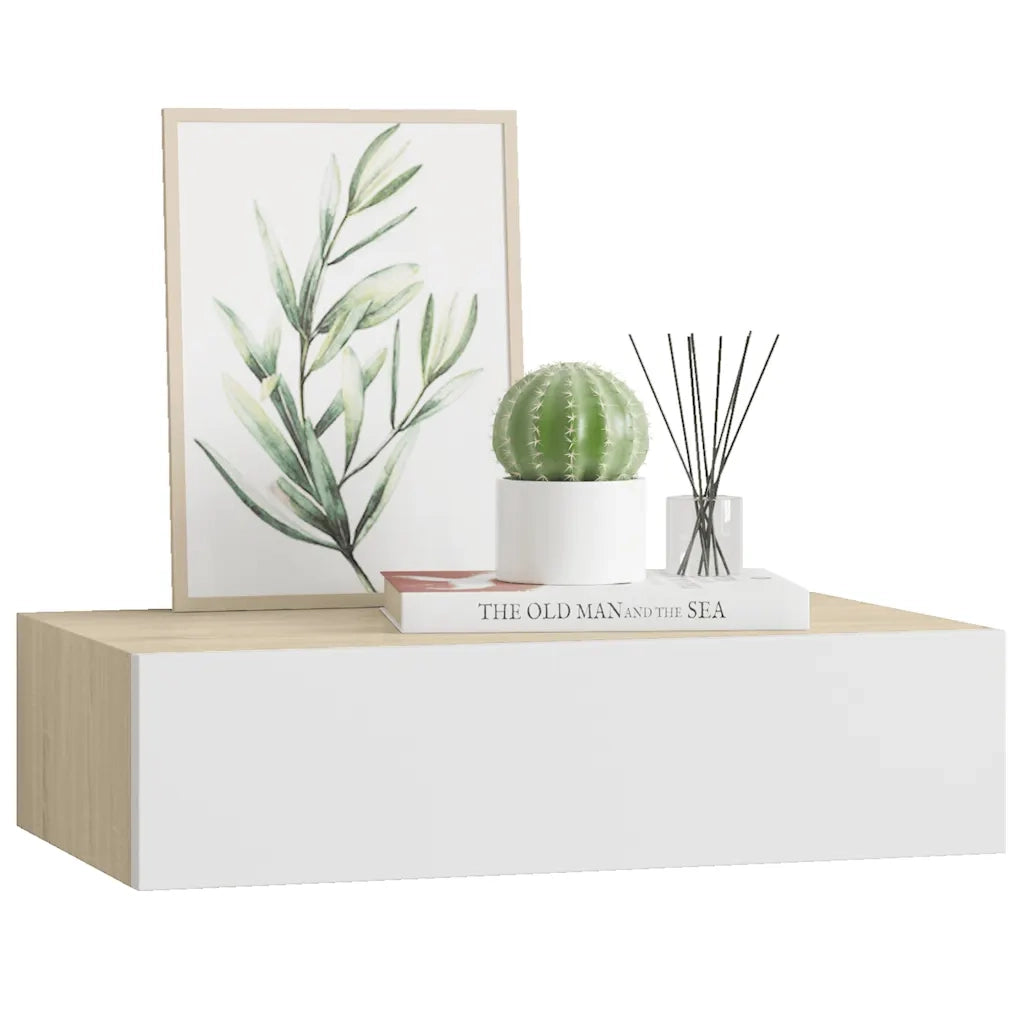 Mensola a muro con cassetti in rovere e bianco 40x23,5x10 cm MDF 330249
