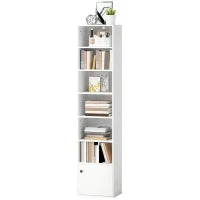 Libreria a 7 Livelli in Stile Moderno con Ripiani Aperti e Anta 40x30x180 cm Bianco