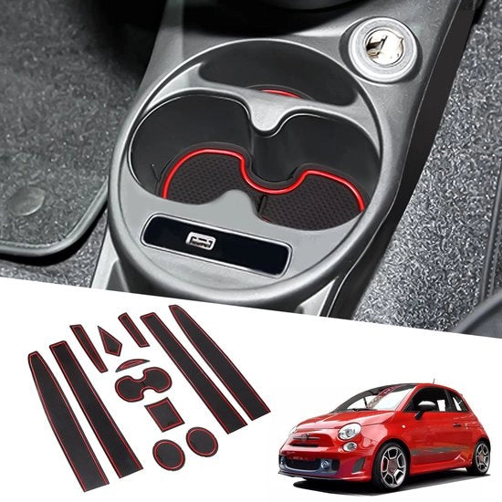 Accessori per FIAT 500 2016-2020 Abarth 595 2017-2021, mazzette antislittamento per console centrale, supporto guida in gomma, contenitore per bicchieri, mazzette antislittamento per porta e guaina porta.