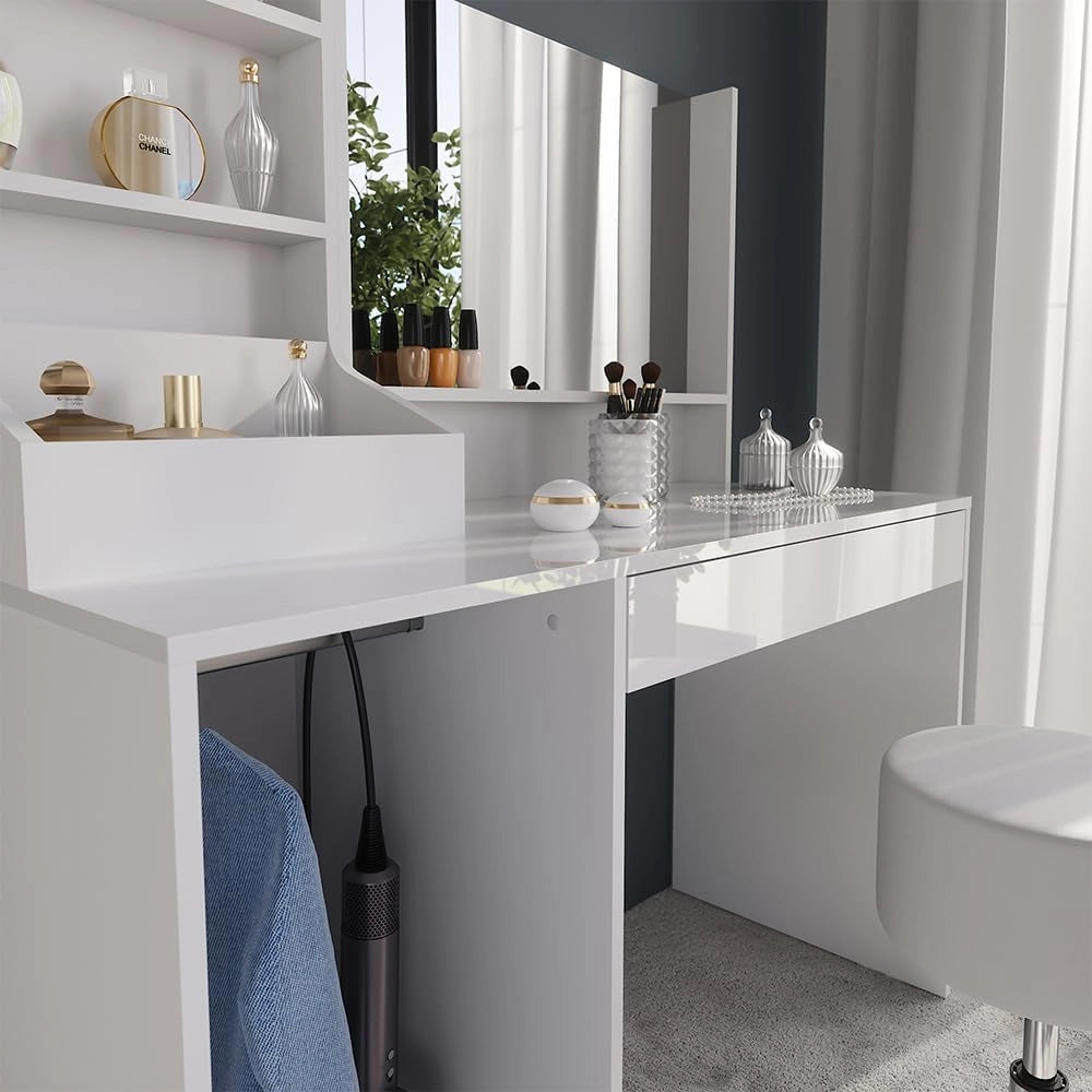 Tavolo da toeletta Sherry, Bianco/bianco lucido, 119.8 cm 4 parti