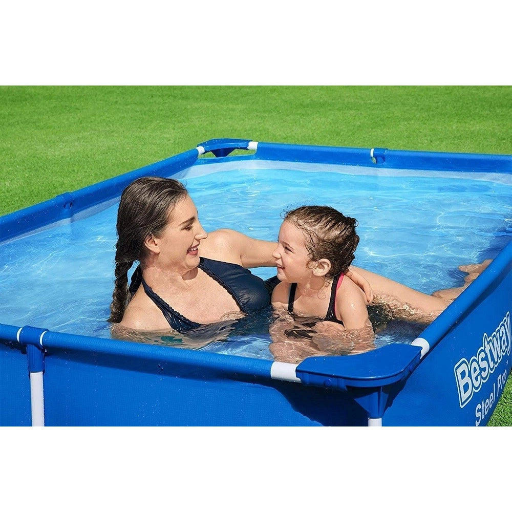 Trade Shop - Piscina Con Bordi Rettangolare 1200 Lt Fuori Terra Steel Pro 221x150x43cm 56401 -