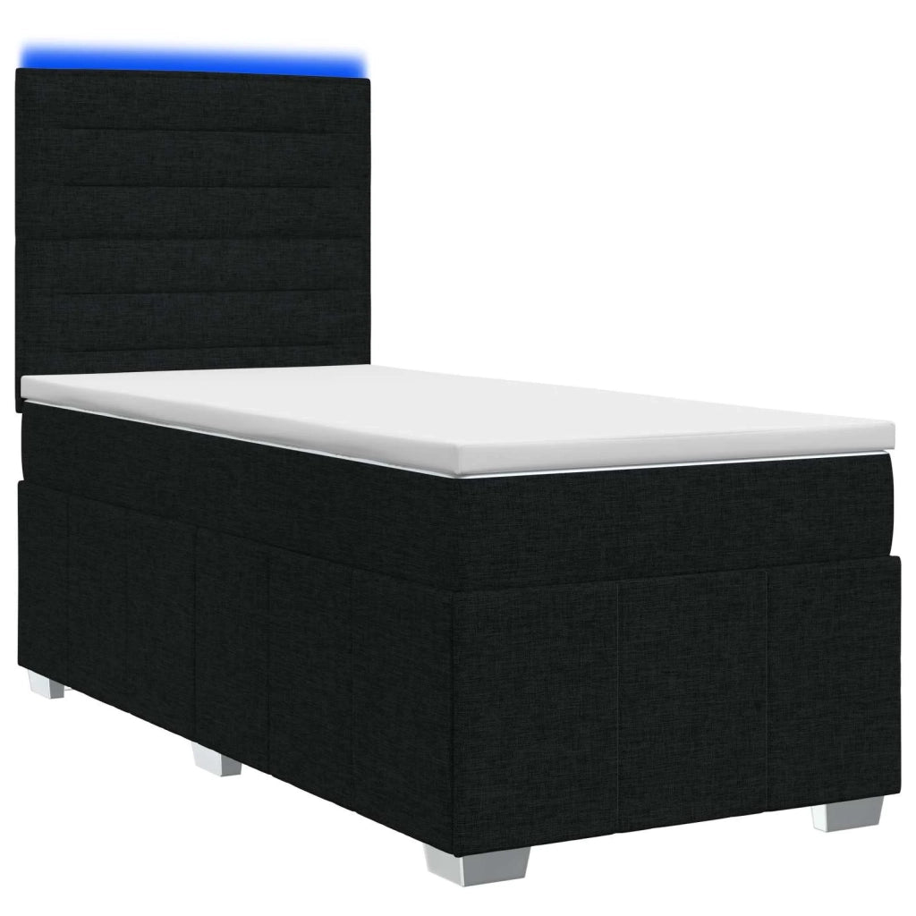 Letto Box Spring LED con Materasso Nero 100 x 200 cm Tessuto 3455530