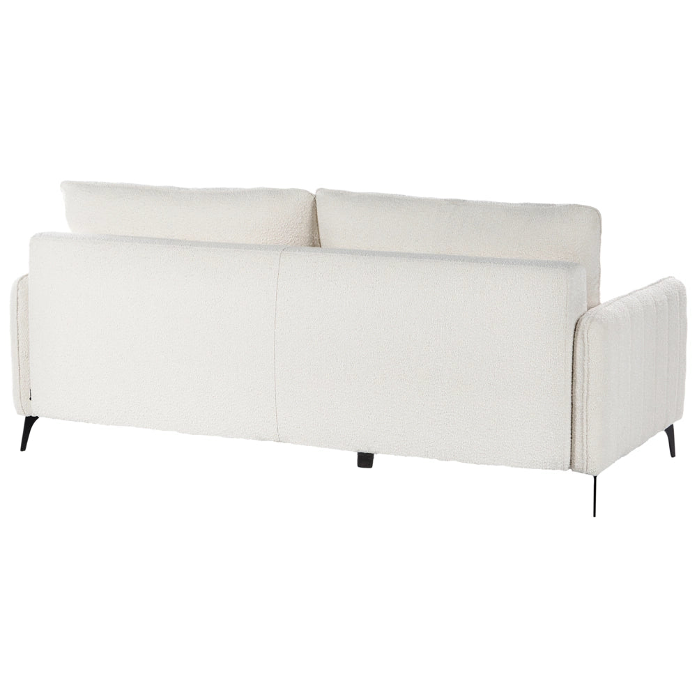 Divano letto in tessuto bianco Boucle imbottito 3 posti letto estraibile Gambe in metallo Funzione letto minimalista