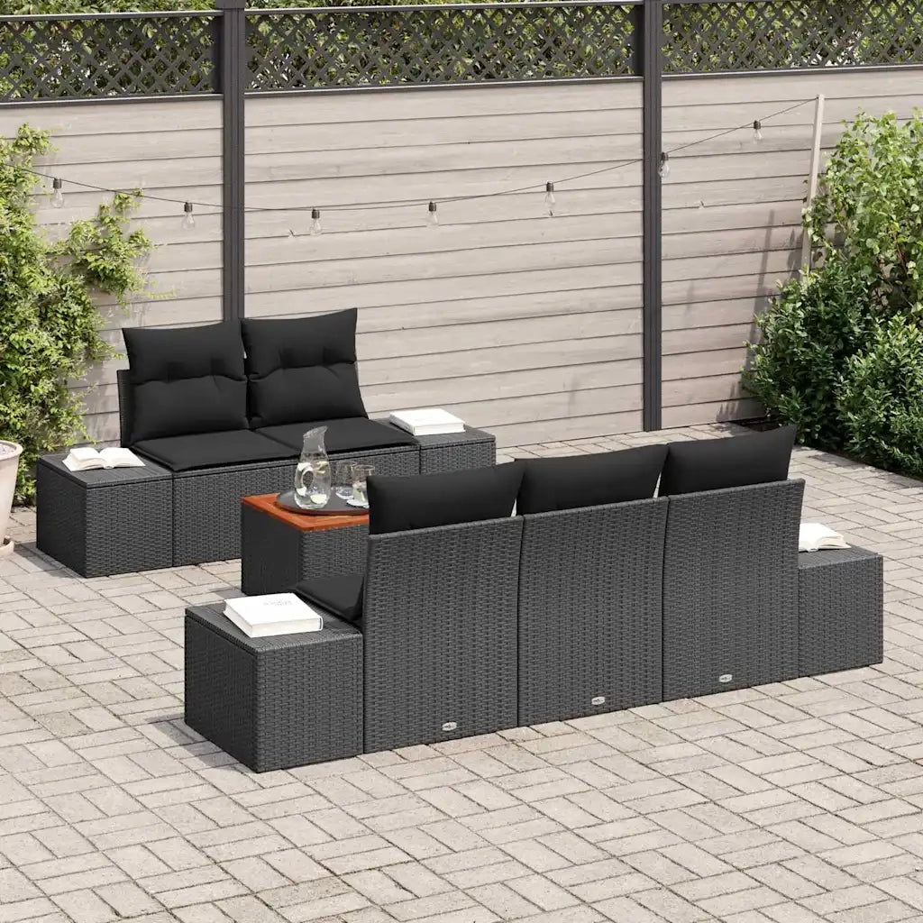 Set Divano da Giardino con cuscino 6 pcs Nero polyrattan 3347898