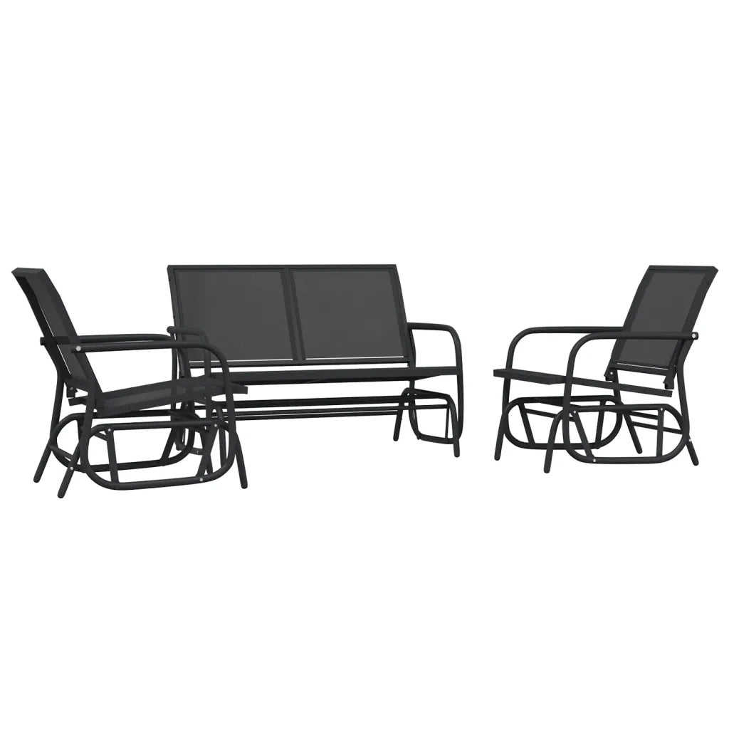 Set Mobili a Dondolo Giardino 3 pz Nero Textilene e Acciaio 3187943