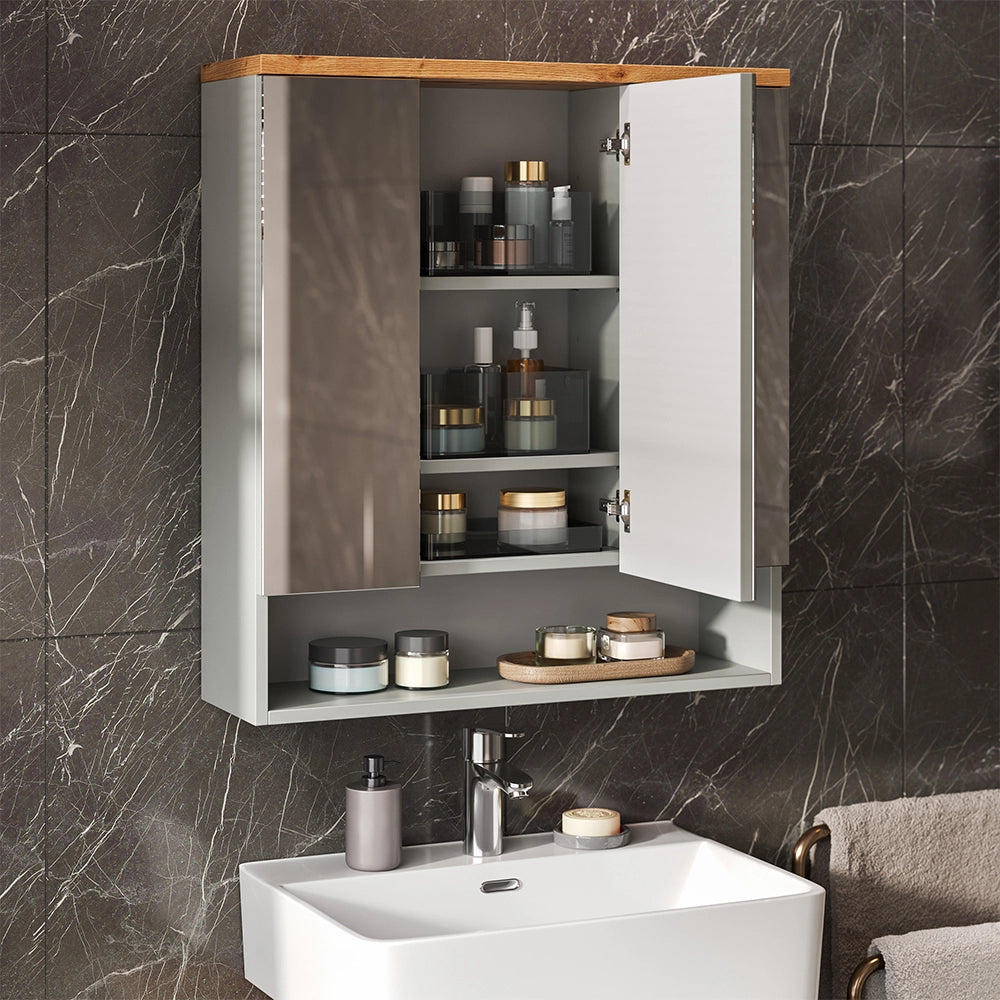 Vicco Specchio contenitore bagno Grigio/Artisan 70 x 77.5 cm con 3 ante a specchio