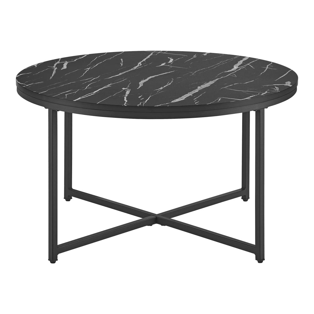 Tavolino rotondo per soggiorno 45 x 80 cm marmo nero / nero 03_0008497