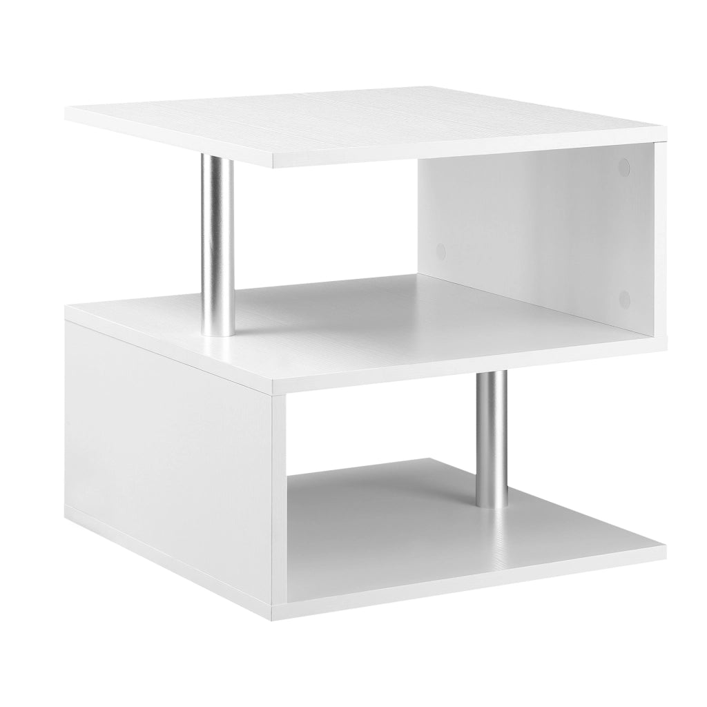 EasyComfort Tavolino Basso Da Salotto, Tavolino da Salotto Bianco, Design Moderno, Superficie Ampia, Due Ripiani, Forma S, in Legno e Ferro, 50 x 50 x 50cm, Bianco