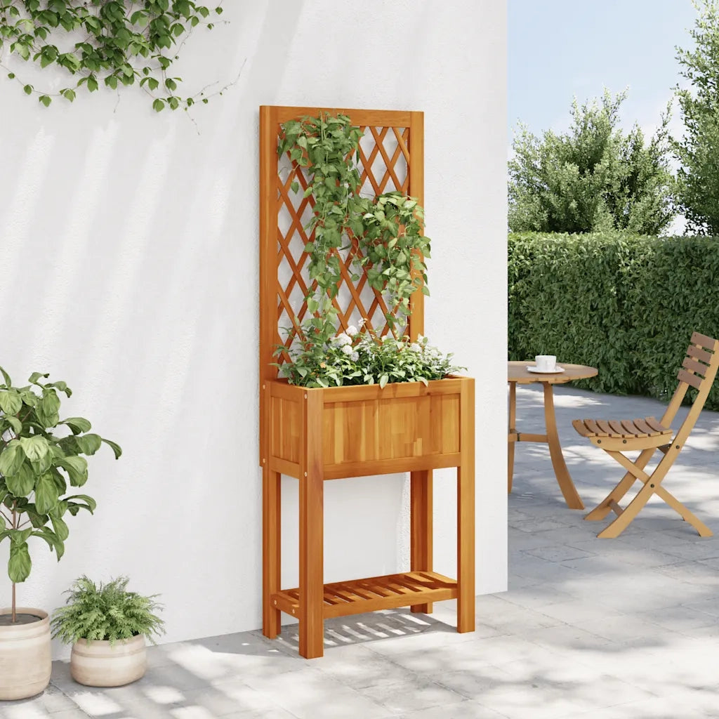 Fioriera con Traliccio e Ripiano 55x29,5x152 cm in Legno Acacia 364898