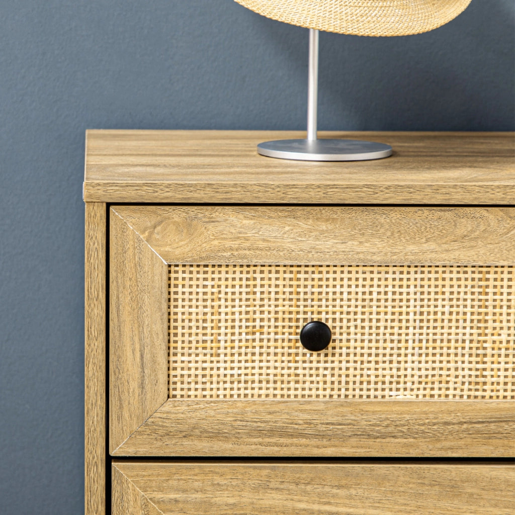 Cassettiera con 4 Cassetti in Legno con Frontale Ratan ¨C zephmum ¨C Naturale 80x35x95